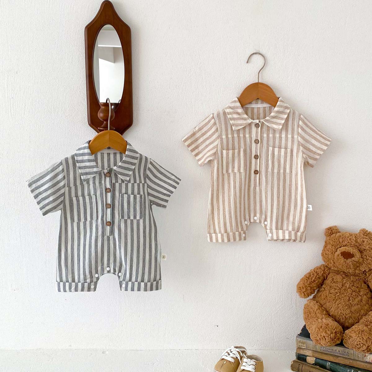 Baby Polo Neck Striped Romper-kissminis