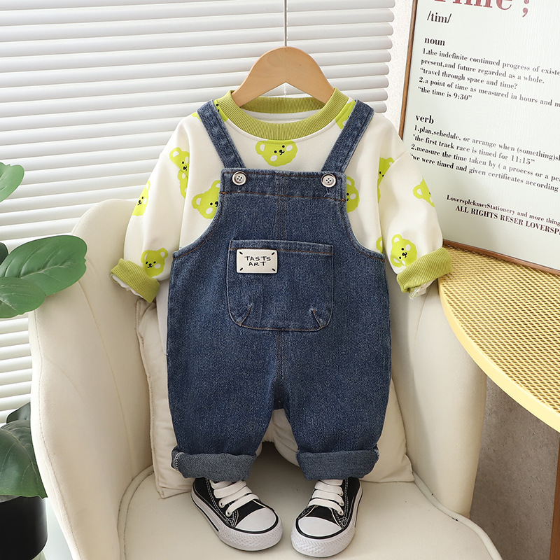 Baby Denim Overalls and Allover Print T-Shirt Set-kissminis