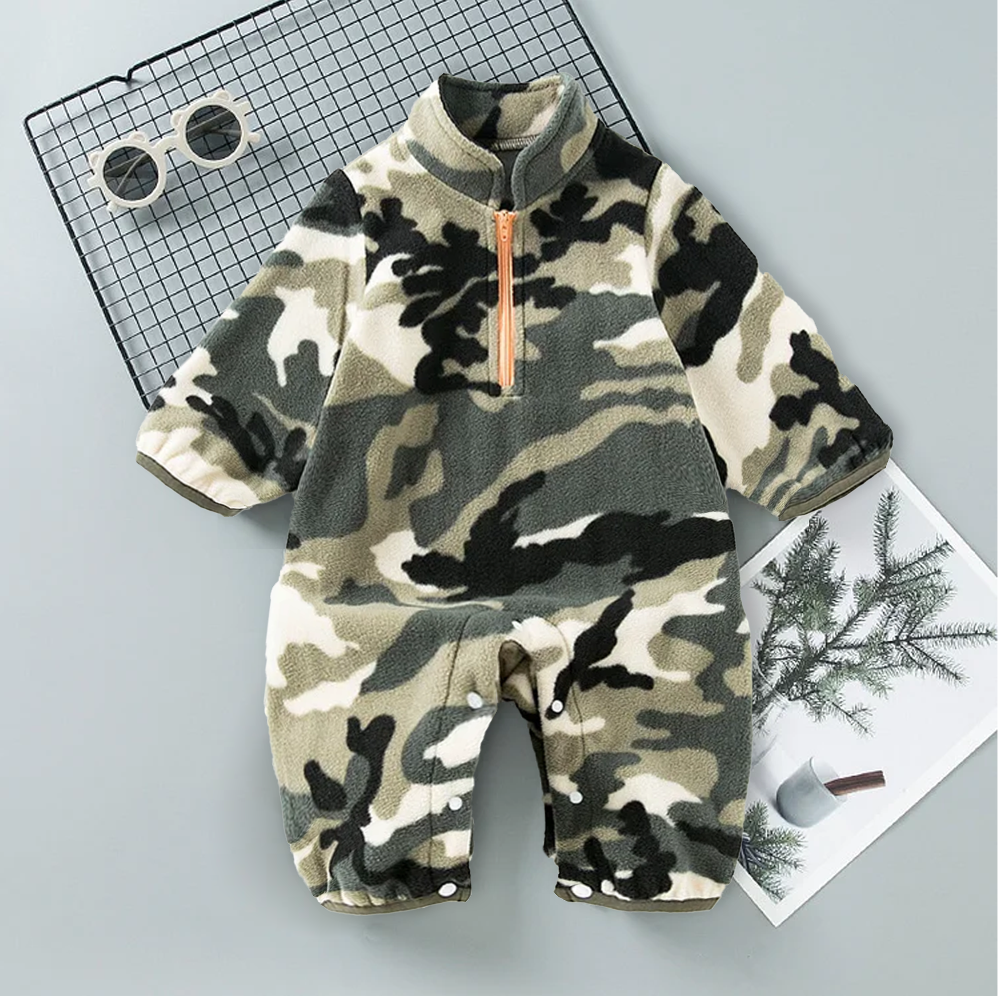 Baby Flannel Camouflage Print Romper-kissminis