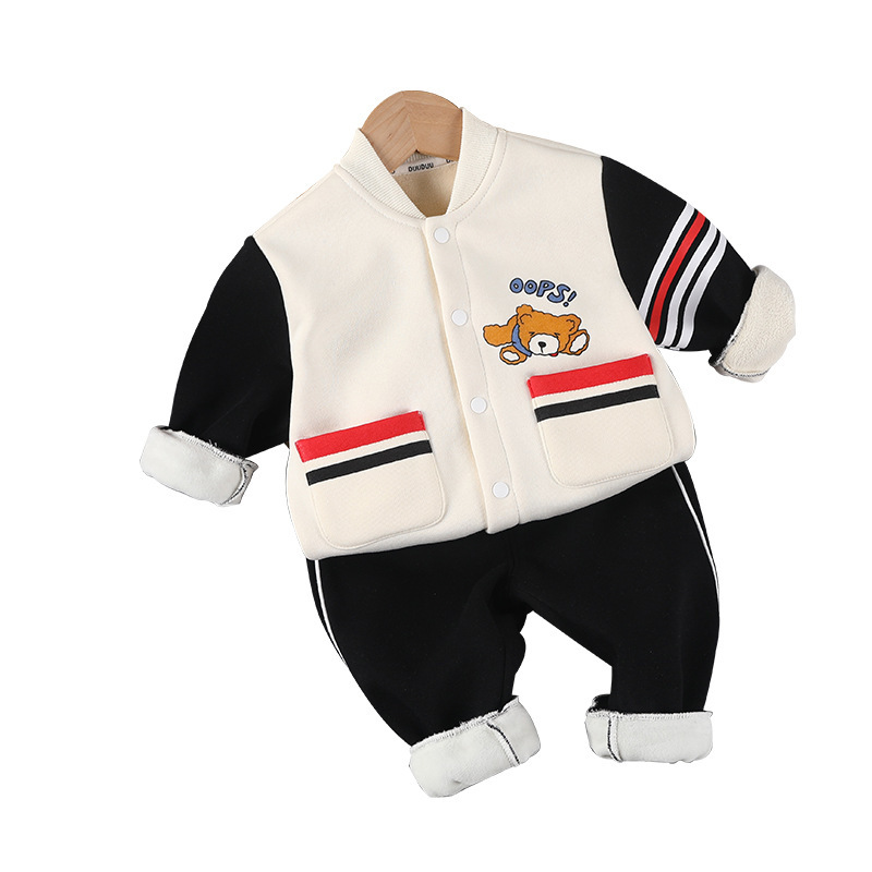 Baby & Girl Cute Cartoon Bear Letter Print Thichen Long Sleeve Romper-kissminis