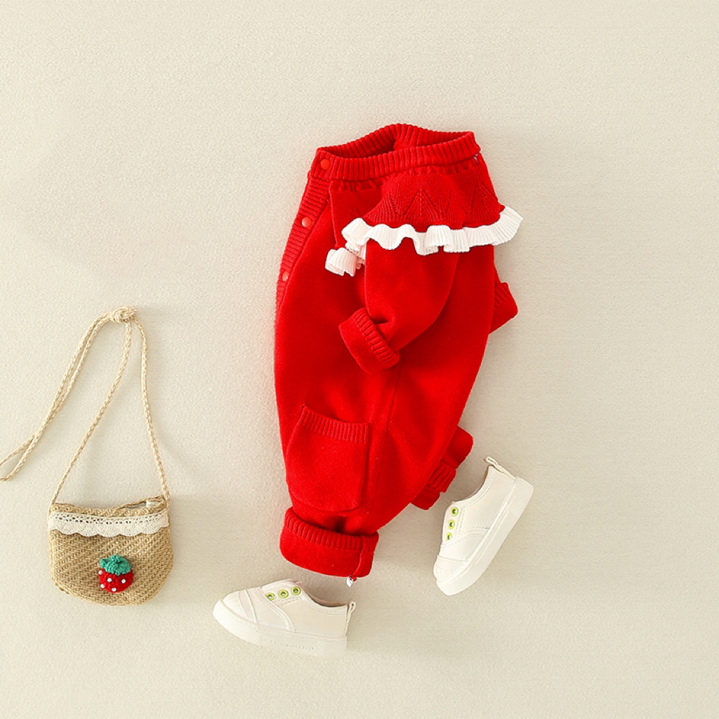 Baby Boy/Girl Crew Neck Solid Color Knit Long Sleeve Romper-kissminis