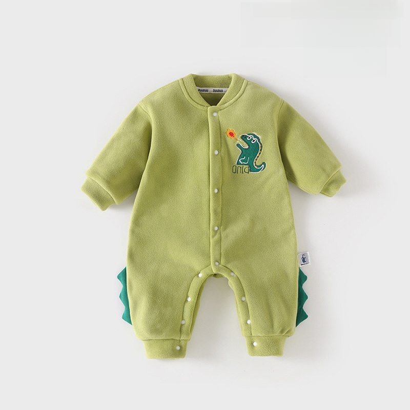 Baby Boy Cartoon Dinosaur Design Winter Fluff Long Sleeve Romper-kissminis