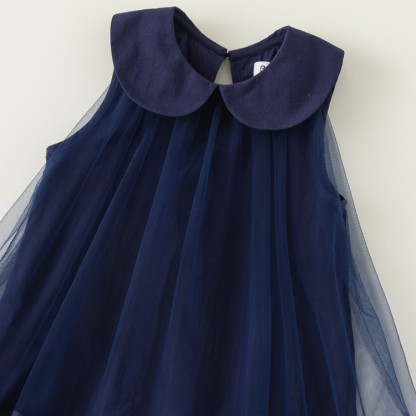 Baby Toddler Girl Peter Pan Collar Solid Color Double Chiffon Splicing Sleeveless Dress