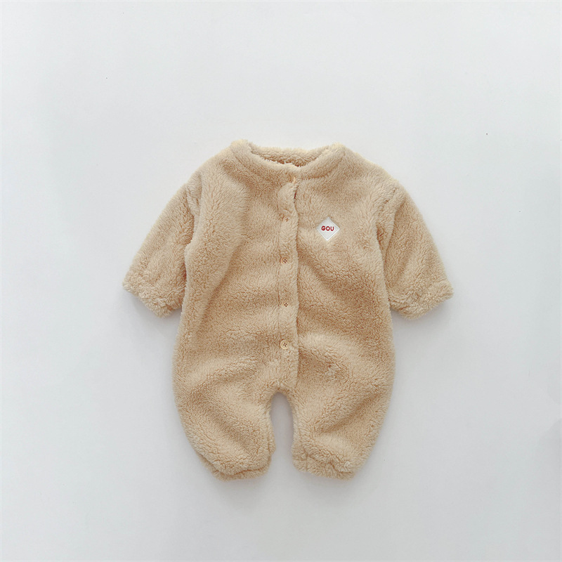 Baby Boy / Girl Cute Pure Color Plush Long Sleeve Romper-kissminis