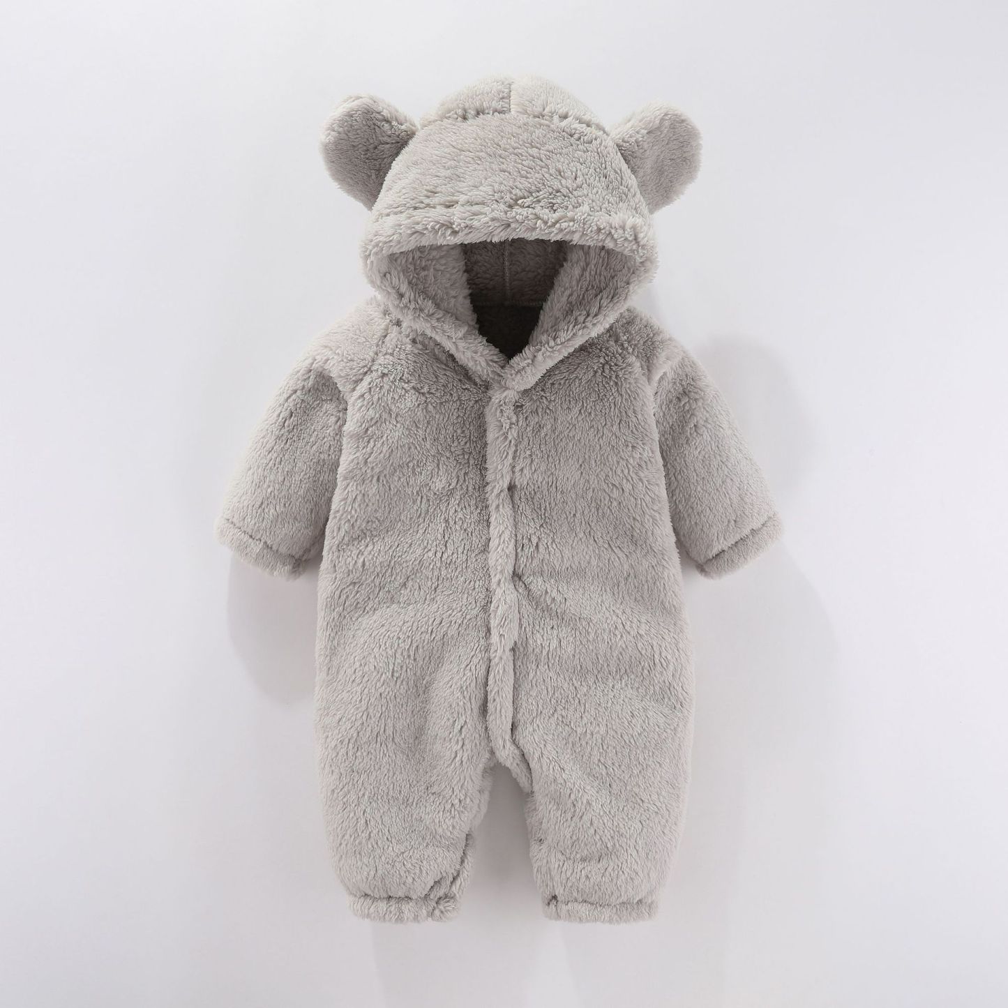 Baby Boy/Girl Bear 3D Ear Long Sleeve Fluff Hooded Romper-kissminis