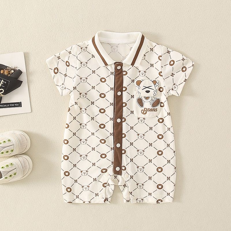 Baby Boy Bear and Letter M Print Romper-kissminis