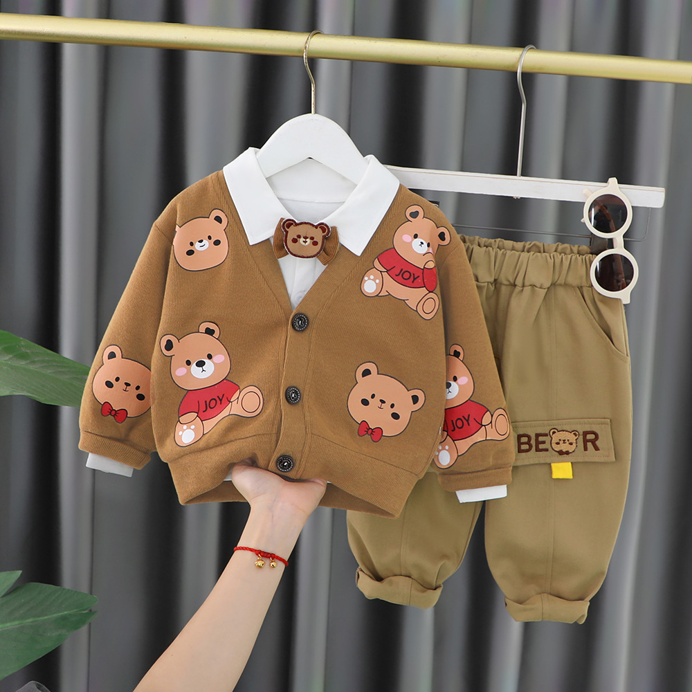 3pcs Toddler Allove Bear Graphic T-shirt Sweatshirt and Pant Set-kissminis