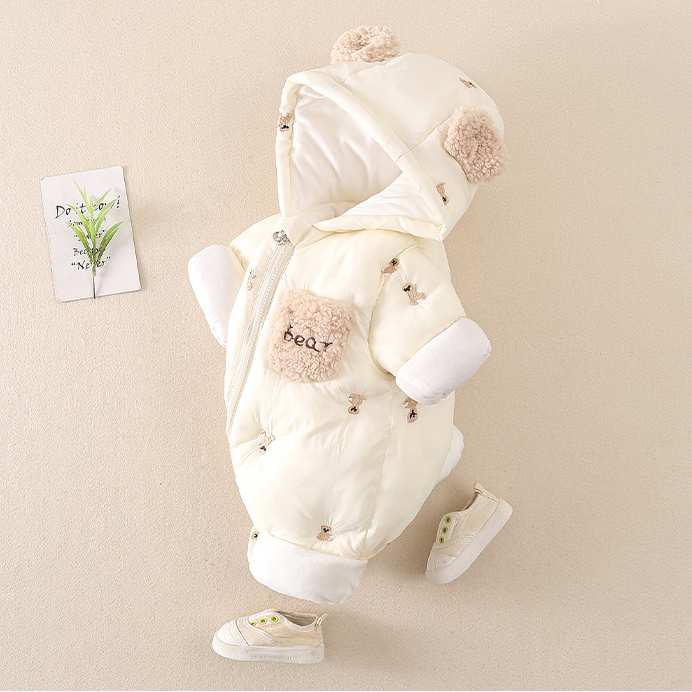 Baby Cute Bear Graphic Winter Snowsuit Thicken Zippered Long Sleeve Romper-kissminis