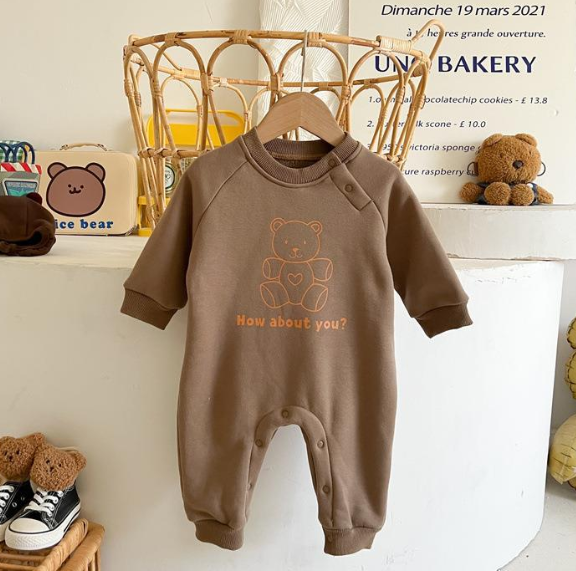 Baby Boy/Girl Bear and Letter Print Long Sleeve Romper