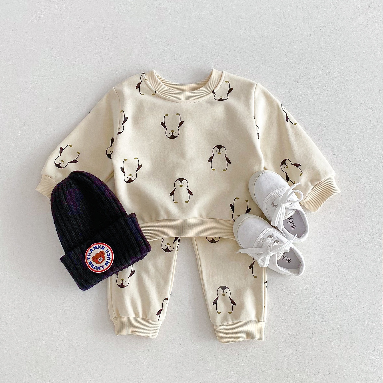 2pcs Baby Boy/Girl Cartoon Print Sweatshirt and Pant Set-kissminis
