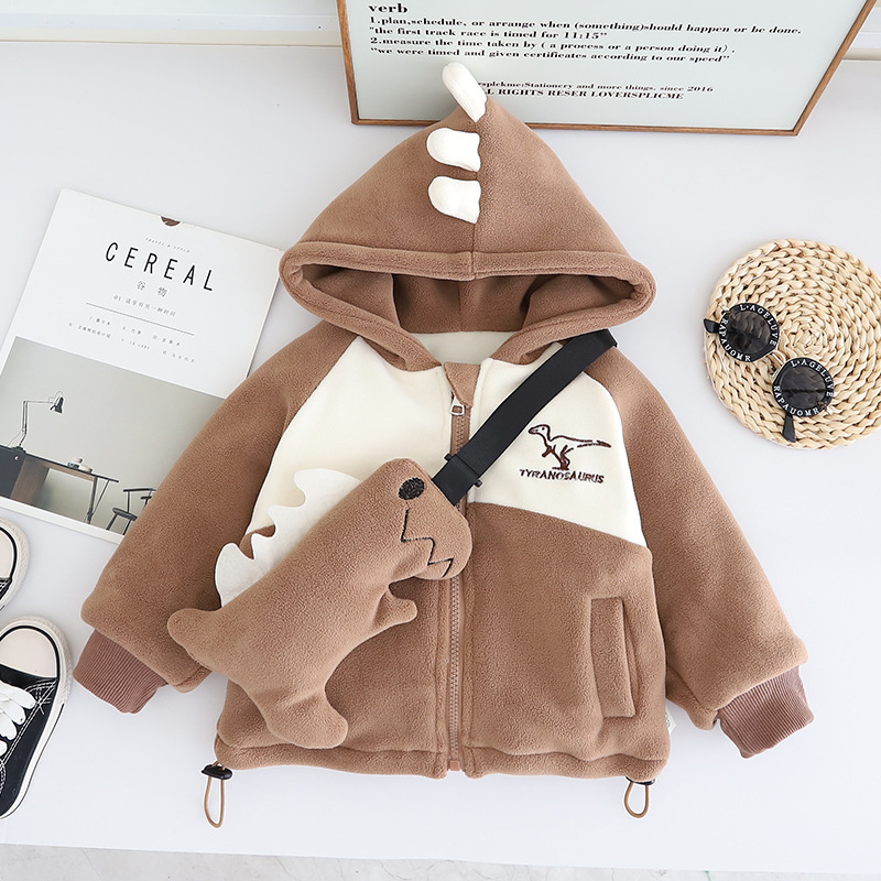 Toddler Cute Dinosaur Design Long Sleeve Hooded Sweatshirt&Bag Set-kissminis