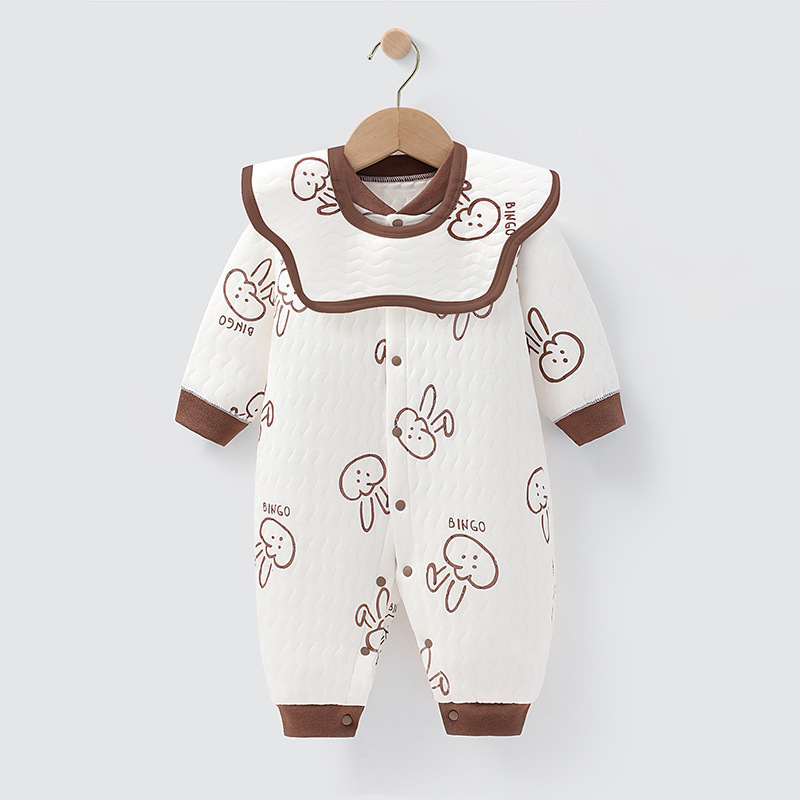 Baby Boy & Girl Lovely Cartoon Print Single Breasted Thicken Long Sleeve Romper-kissminis
