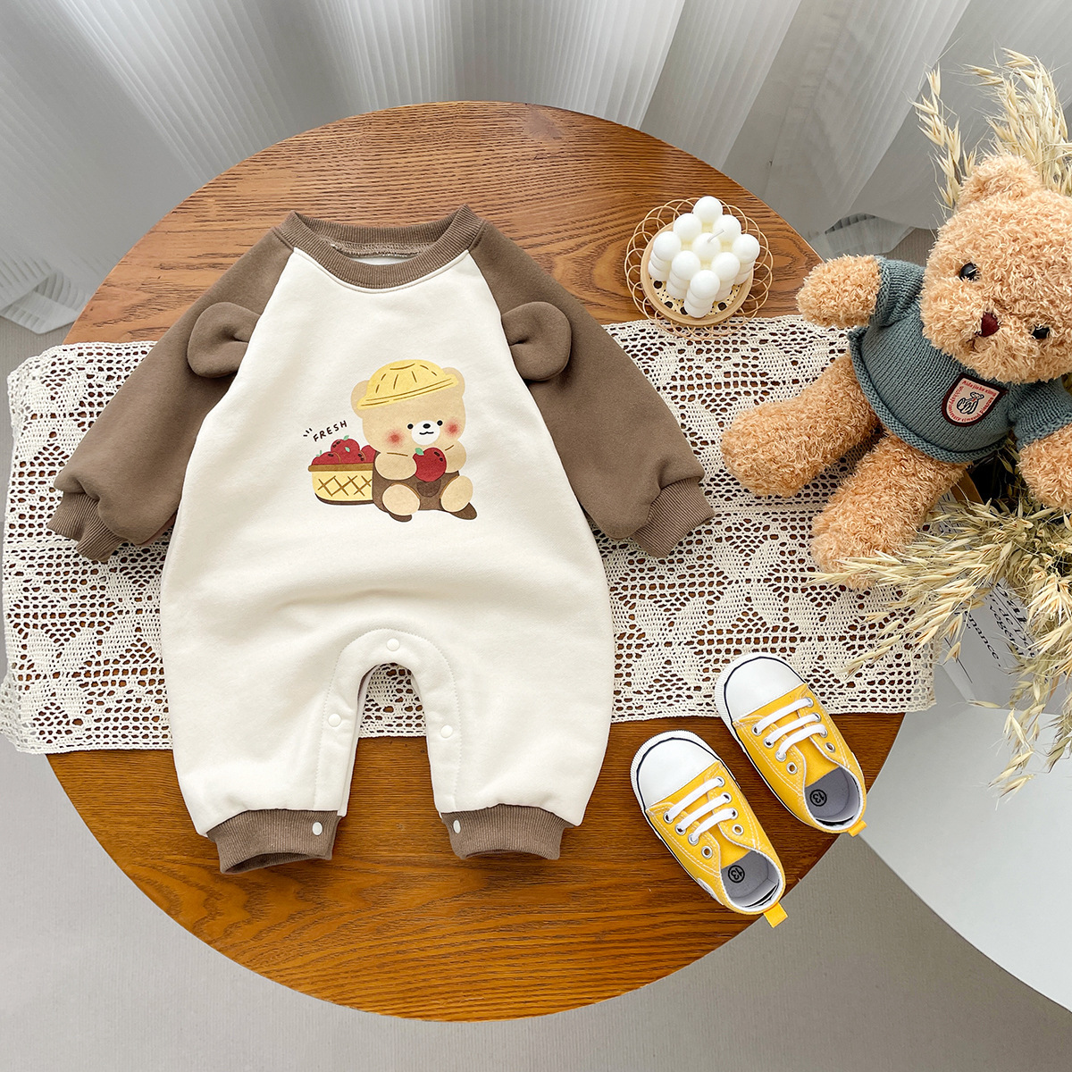 INS Baby Cartoon Bear Plush Romper -kissminis