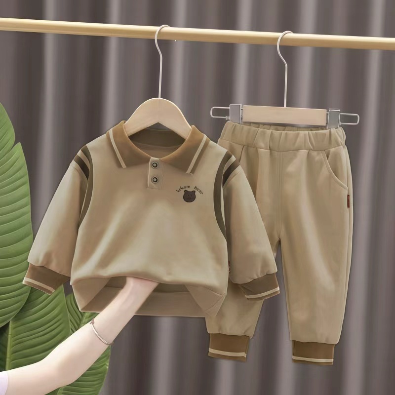 Toddler Boy/Girl Solid Color Bear Two-Piece Set-kissminis