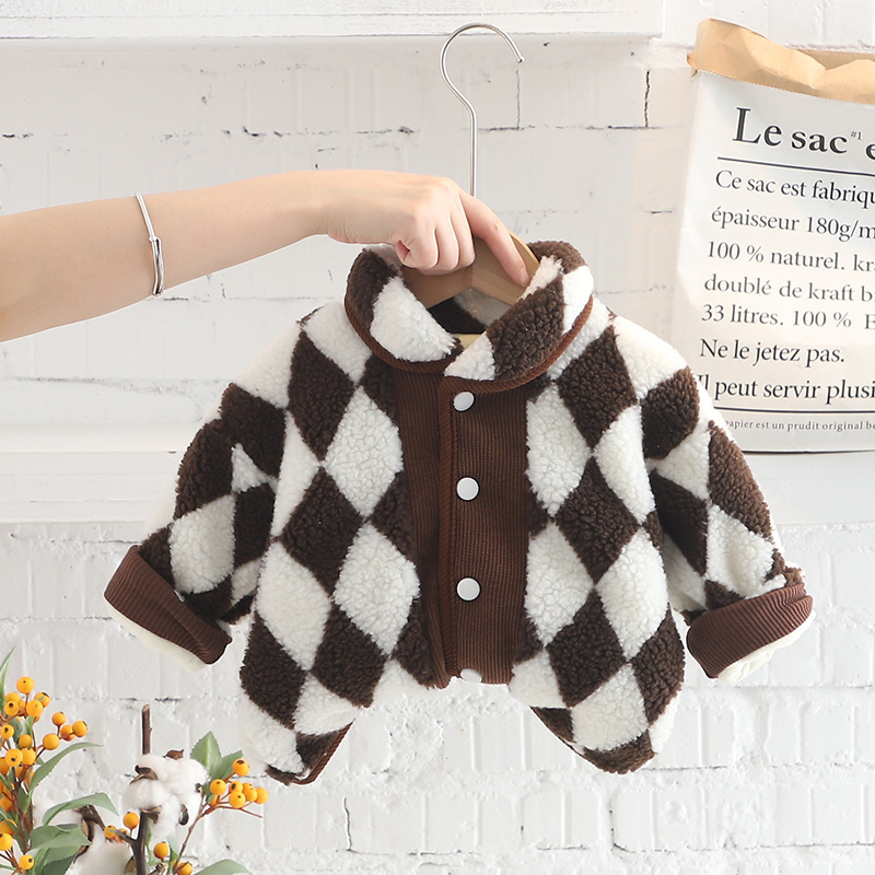 Winter Fleece 2pcs Toddler Diamond Pattern Sweatshirt and Pant Set-kissminis