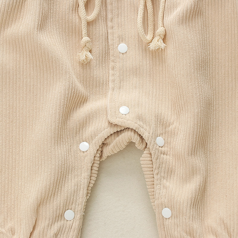 Baby Drawstring Waist Solid Color Corduroy Romper-kissminis