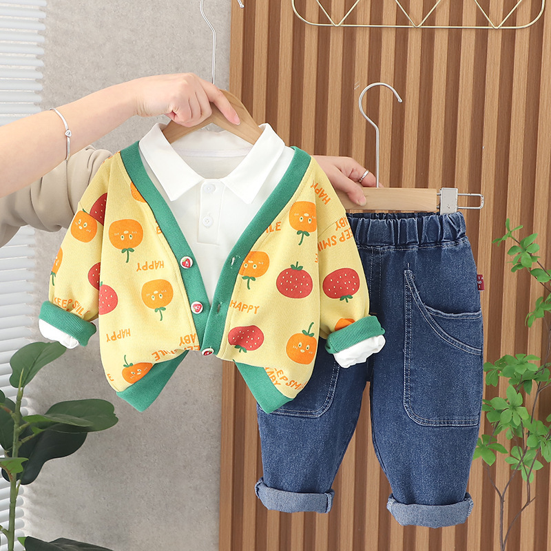 3pcs Toddler Fruit Graphic Sweatshirt and Jacket Pant Set-kissminis
