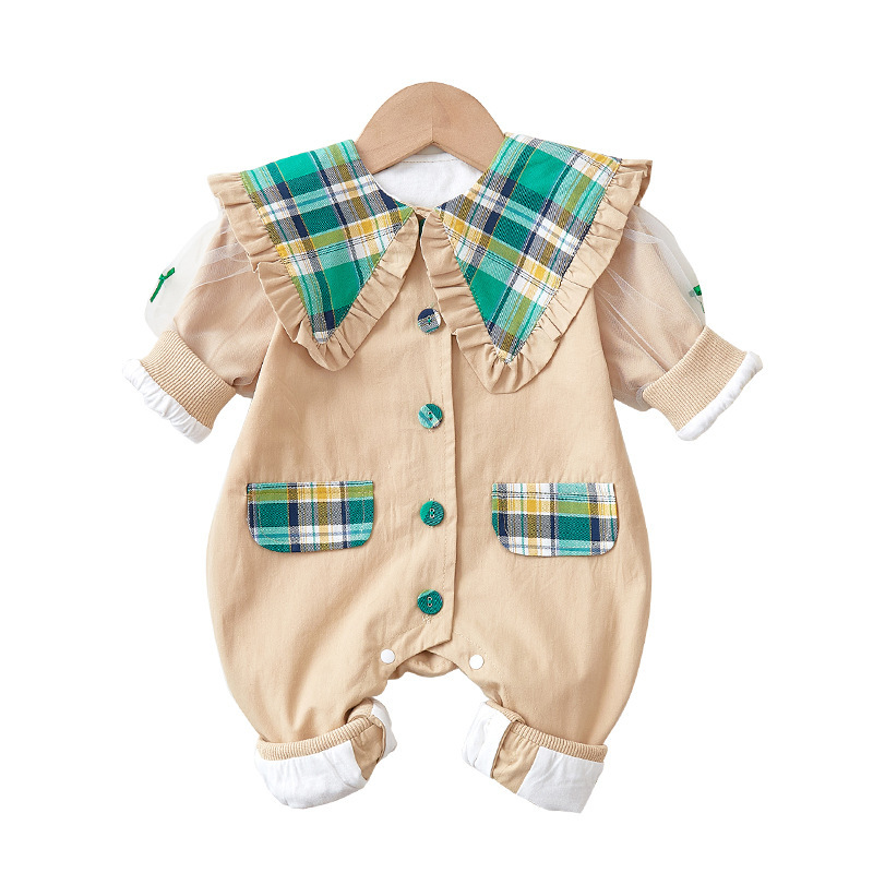 Baby Boy/Girl Plaid Design Single-breasted Long Sleeve Romper-kissminis