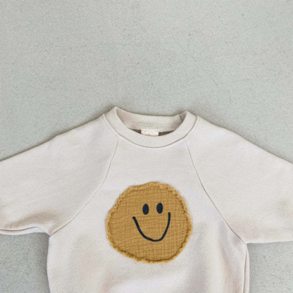 Newborn Baby Boy/Girl Smiling Face Patch Long Sleeve Casual Bodysuit