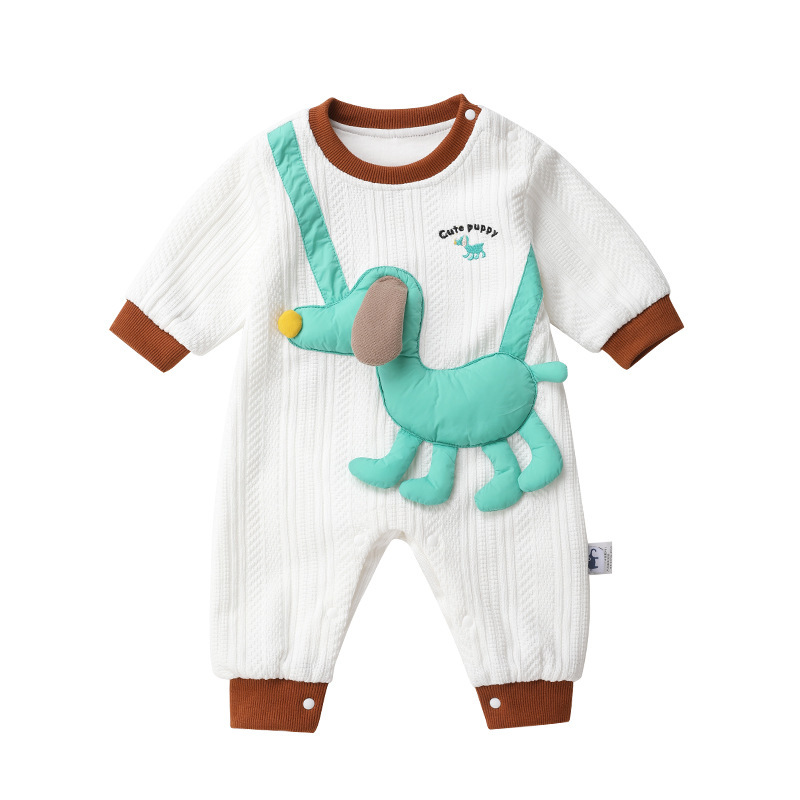 Baby & Girl Cute Puppy Knit Long Sleeve Romper-kissminis