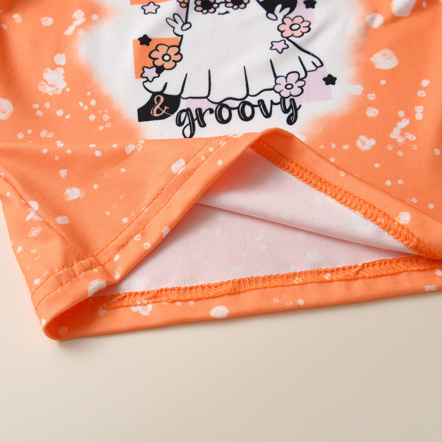2pcs Toddler Girl Halloween Pumpkin and Ghost Print Bowknot Long Sleeve Tops and Bell Bottoms Set-kissminis
