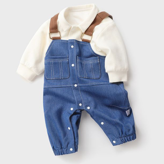 Baby & Girl Mock Overalls Denim Pocket Sleeve Romper-kissminis