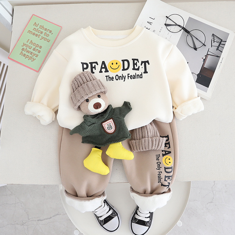 Toddler Boy Cute 3D Bear&Smiling Face Pattern Two-Piece Set-kissminis