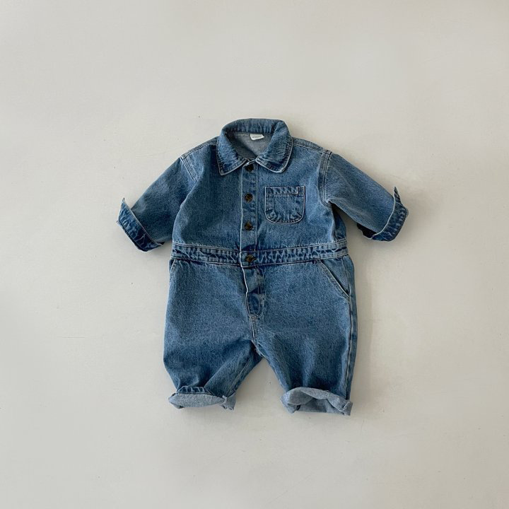 Baby Solid Color Denim Romper-kissminis