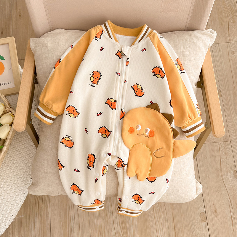 Baby Boy/Girl Allover Cute Dinosaurs Pattern Long Sleeve Romper-kissminis