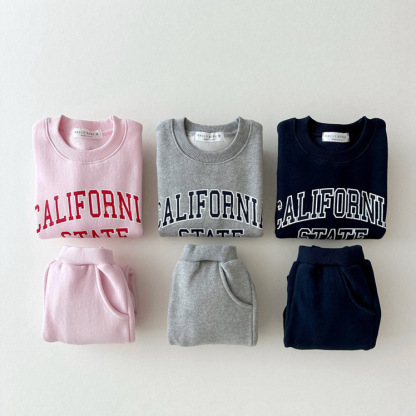 2pcs Baby Solid Color Letter Printed Sweatshirt and Pants Set-kissminis