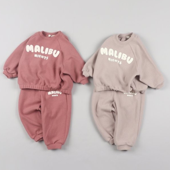 2pcs Baby Solid Color ‘MALIBU’ Letter Sweatshirt and Pants Set-kissminis