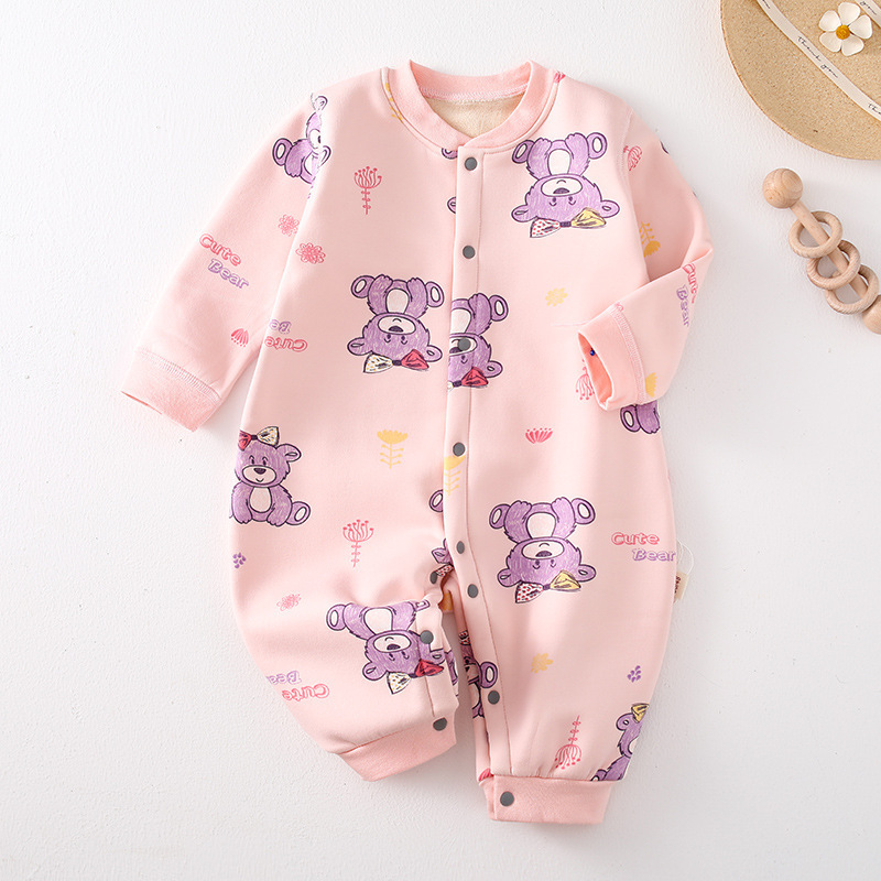 Baby Boy & Girl Cute Cartoon Animal Thicken Single Warmth Long Sleeve Romper-kissminis