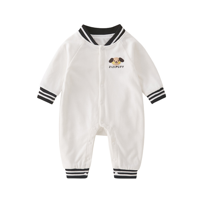 Baby Girl & Boy Baseball Uniform Cute Dog Graphic Long Sleeve Romper-kissminis
