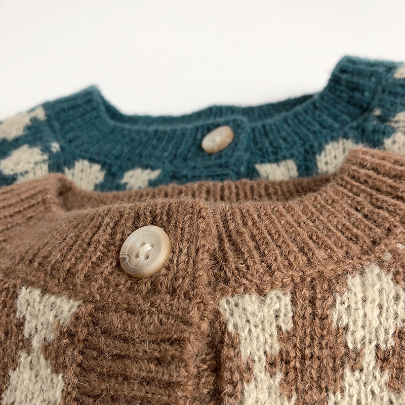 Toddler Winter Boy/Girl Allover Plaid Pattern Knitted Sweatshirt-kissminis