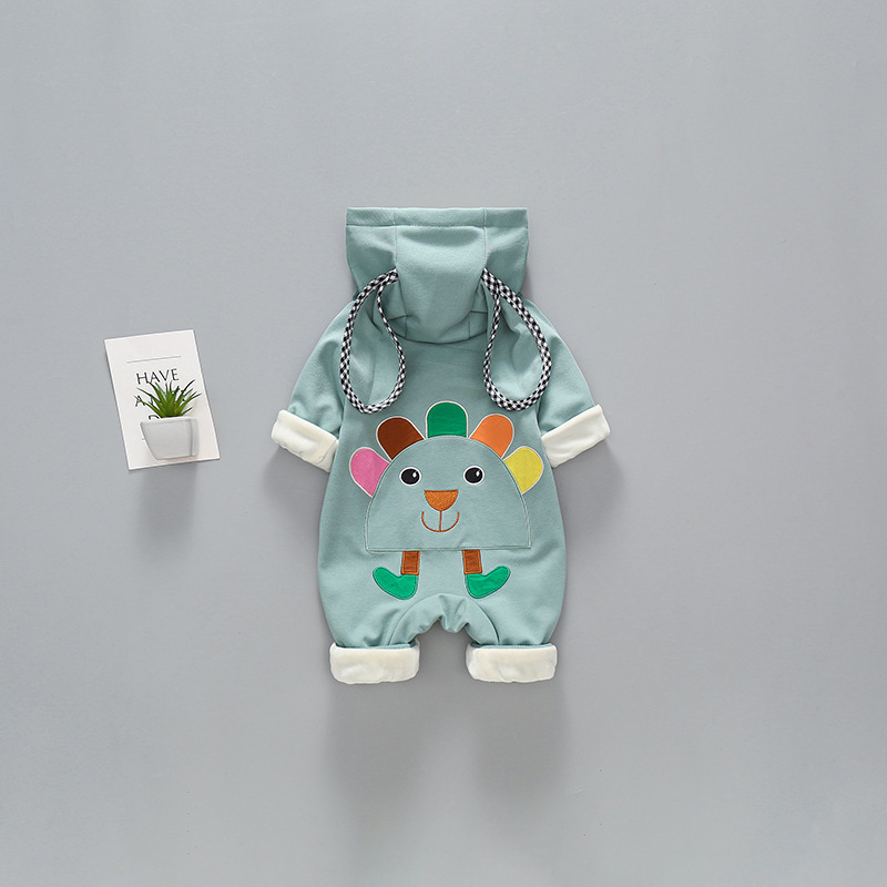 Baby Boy/Girl Cartoon Graphic Big Ear Design Hooded Hooded Long Sleeve Romper-kissminis