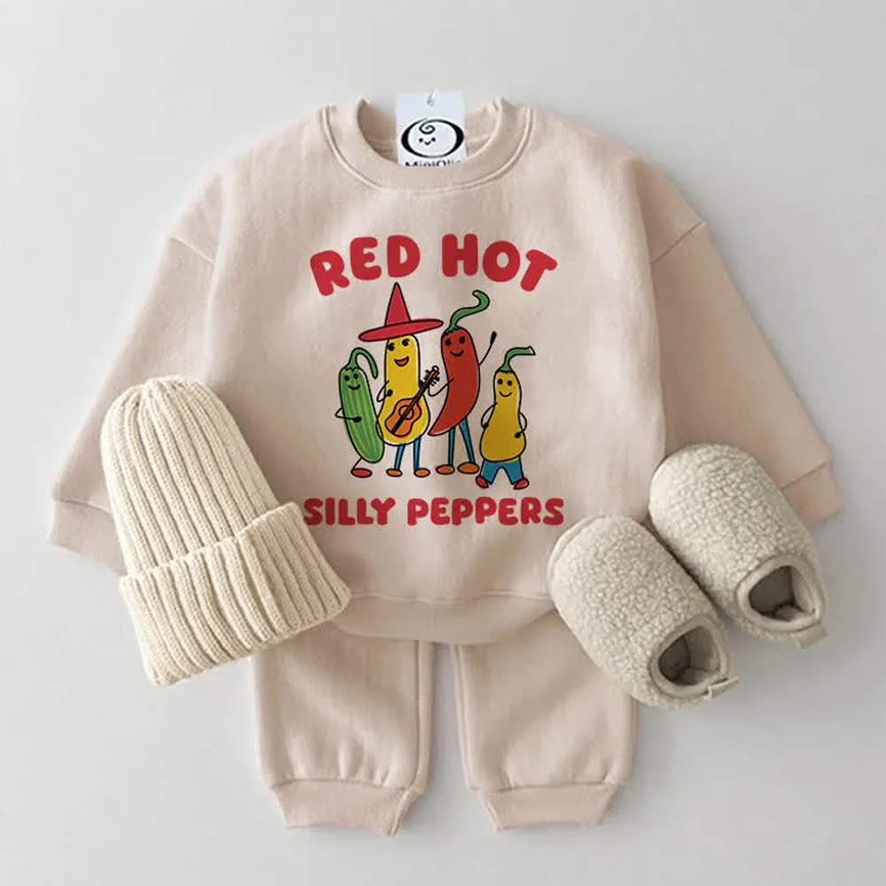 RED HOT SILLY PEPPERS Baby 2-Piece Beige Set