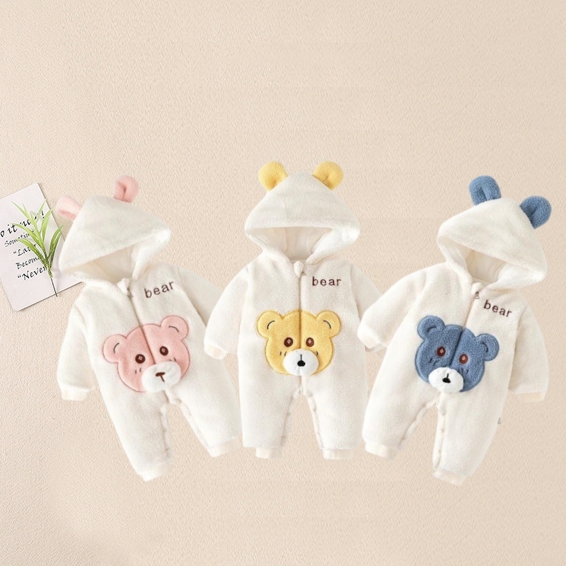 Baby Boy/Girl Winter Cute Bear Ear Design Fluff Hooded Long Sleeve Romper-kissminis