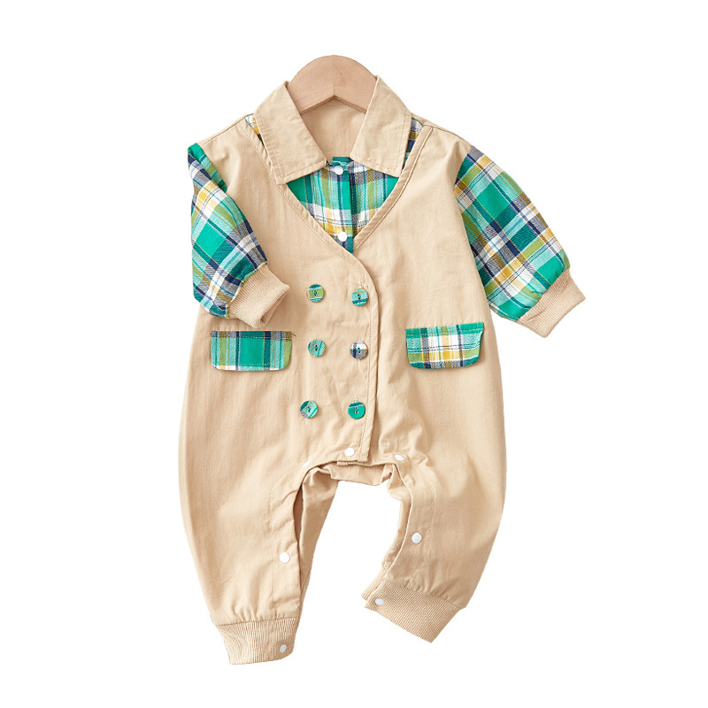 Baby Boy/Girl Plaid Design Single-breasted Long Sleeve Romper-kissminis