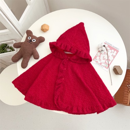 Baby Girl Floral Graphics Solid Color Long Sleeve Hooded Cloak-kissminis