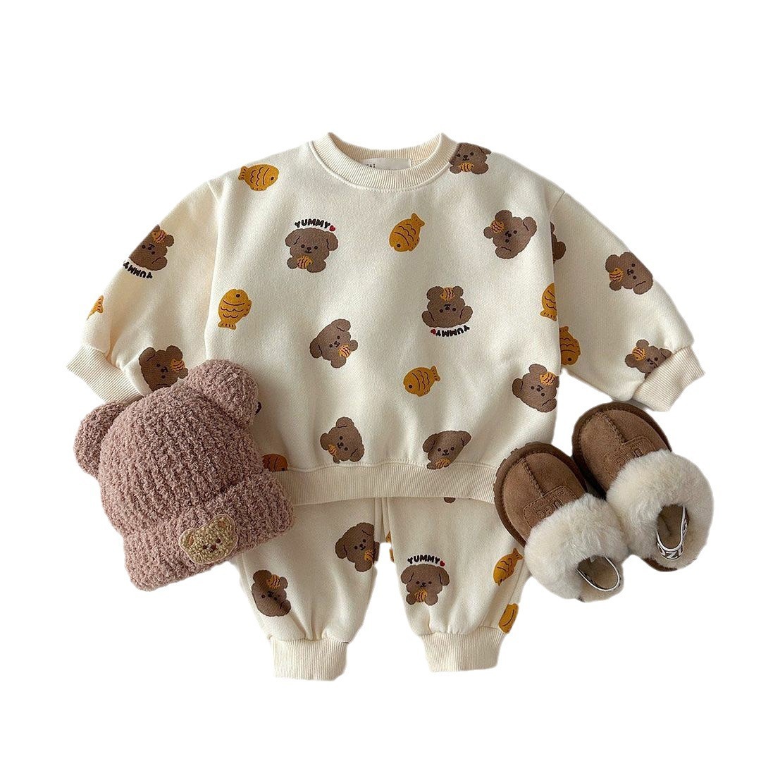 2pcs Baby Boy/Girl Allover Cartoon Bear and Dog Print T-shirt and Pants Set-kissminis