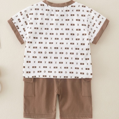 2pcs Baby Boy Monogram Print T-shirt with Pant Set-kissminis