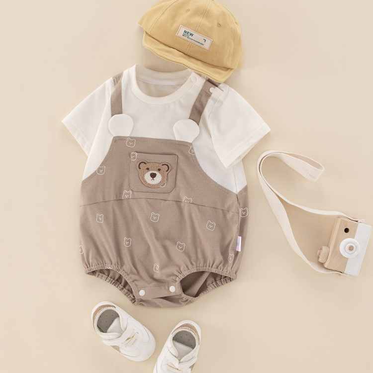 Baby Boy/Girl Bear Pattern Print Bodysuit-kissminis