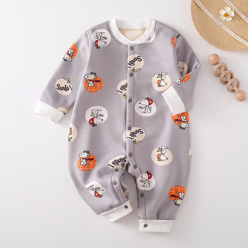 Baby Boy & Girl Cute Cartoon Animal Thicken Single Warmth Long Sleeve Romper-kissminis