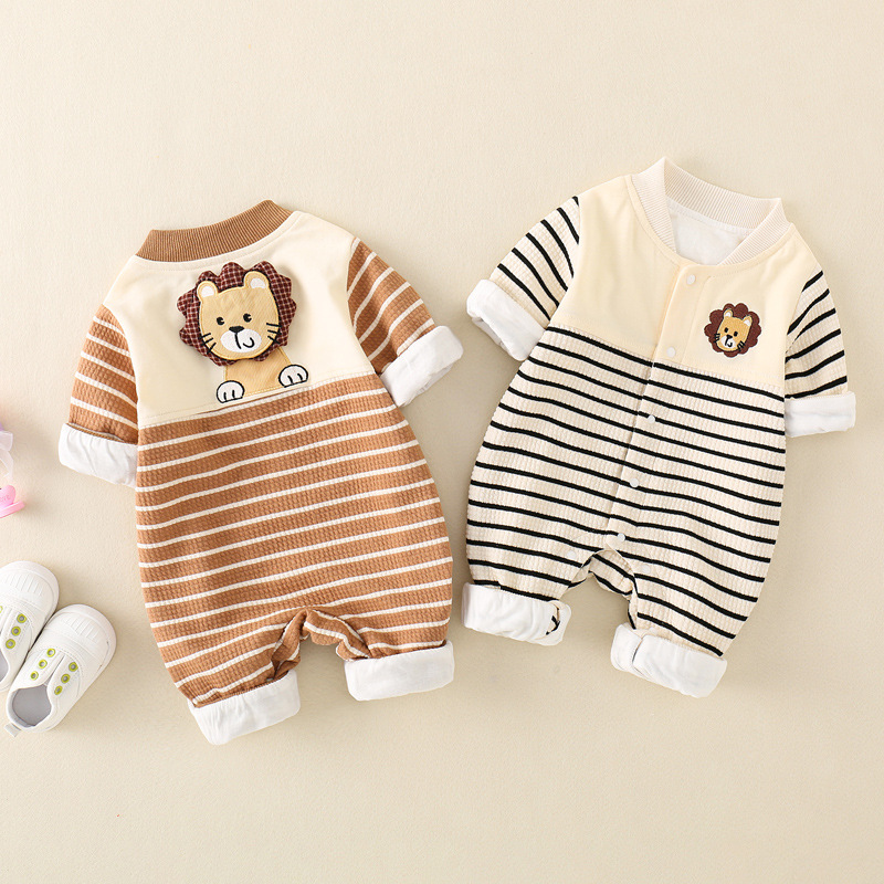 Baby Boy Cute 3D Lion Embroider Long Sleeve Romper-kissminis