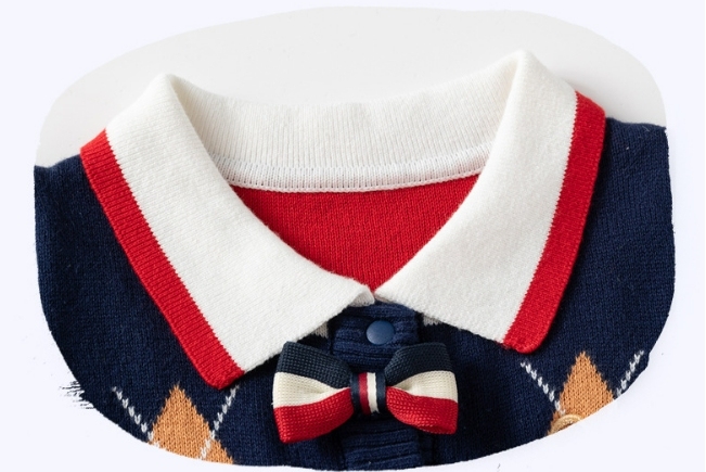 Newborn Baby Boy Cute Plaid Bear Graphic Knitted Long Sleeve Romper-kissminis