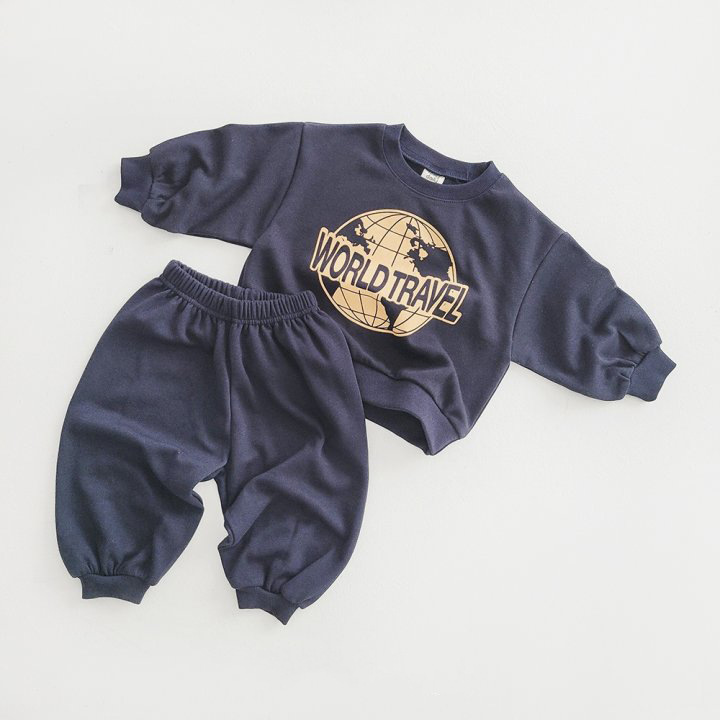 2pcs Toddler Boy/Girl World Travel Print T-Shirt and Pants Set-kissminis