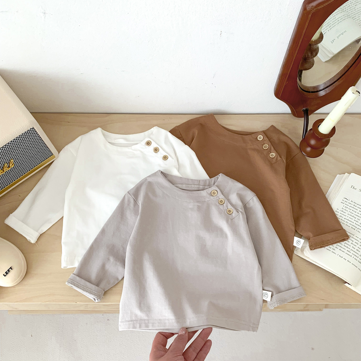 Baby Boy/Girl Solid Color Long Sleeve Shirt-kissminis