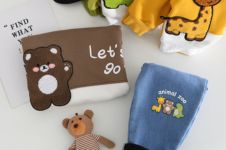 Toddler Boy/Girl Cute Dinosaur/Bear/Giraffe Pattern Solid Color Two-Piece Set-kissminis