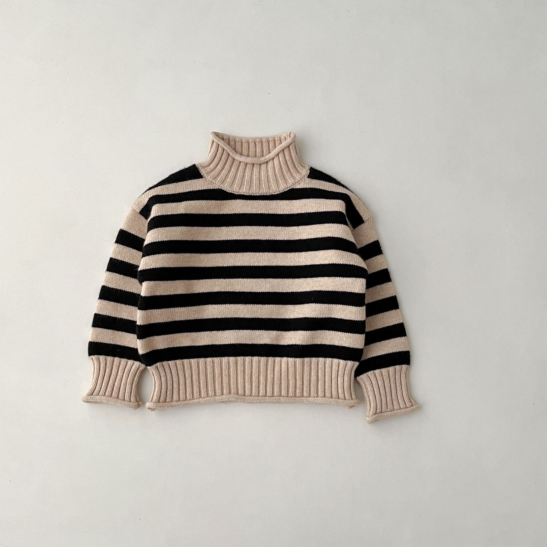 Toddler Boy/Girl High Neck Striped Knit Sweater-kissminis