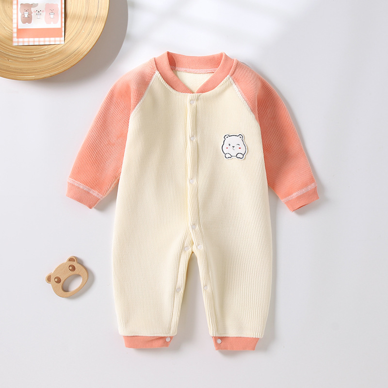 Baby Boy/Girl Cute Bear Embroider Single Breasted Long Sleeve Romper-kissminis